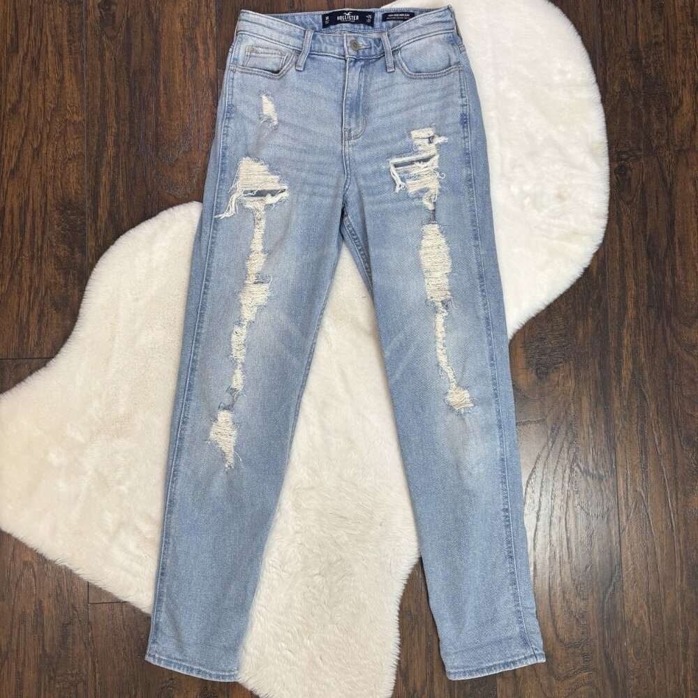 Hollister Jeans 1 High-Rise Mom Jean Light Wash Ripped Vintage Stretch